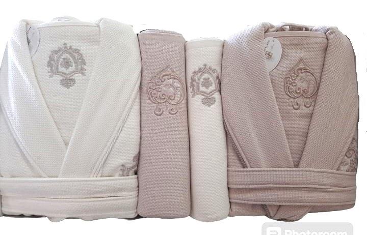 Pupilla 6 Parça Aile Bornoz Seti Cotton Bernini Ekru-Pudra