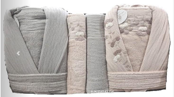 Pupilla 6 Parça Aile Bornoz Seti Penye Talia Somon-Gri