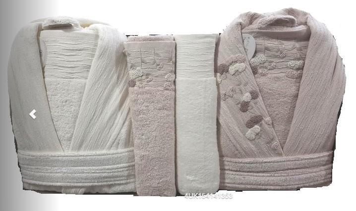 Pupilla 6 Parça Aile Bornoz Seti Penye Talia Ekru-Pudra