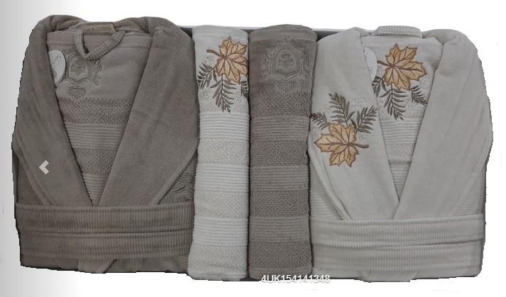 Pupilla 6 Parça Kadife Aile Bornoz Seti Rita Açık Bej-Kahve