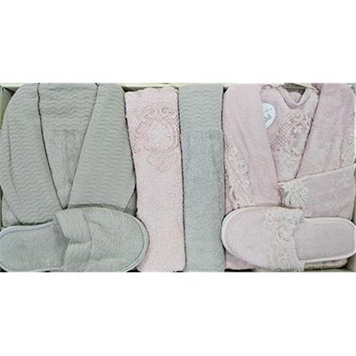 PUPİLLA AİLE BORNOZ SET BAMBU SANTANA PEMBE - BEJ