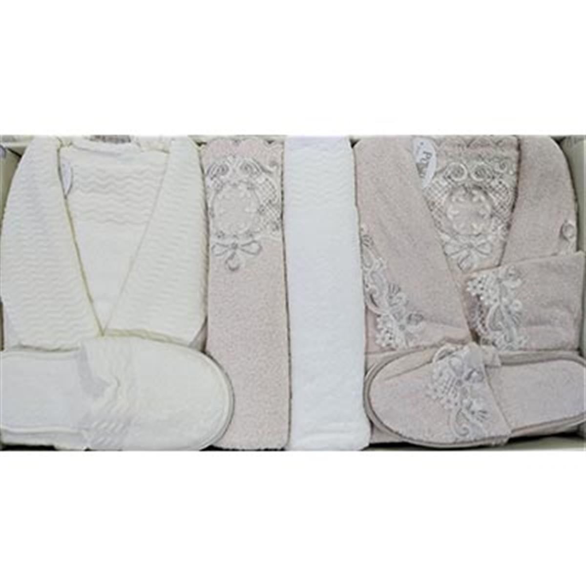 PUPİLLA AİLE BORNOZ SET BAMBU SANTANA PUDRA - EKRU