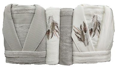 PUPILLA AİLE BORNOZ SETİ BAMBU BOMONTI SAZLIK EKRU - TAŞ