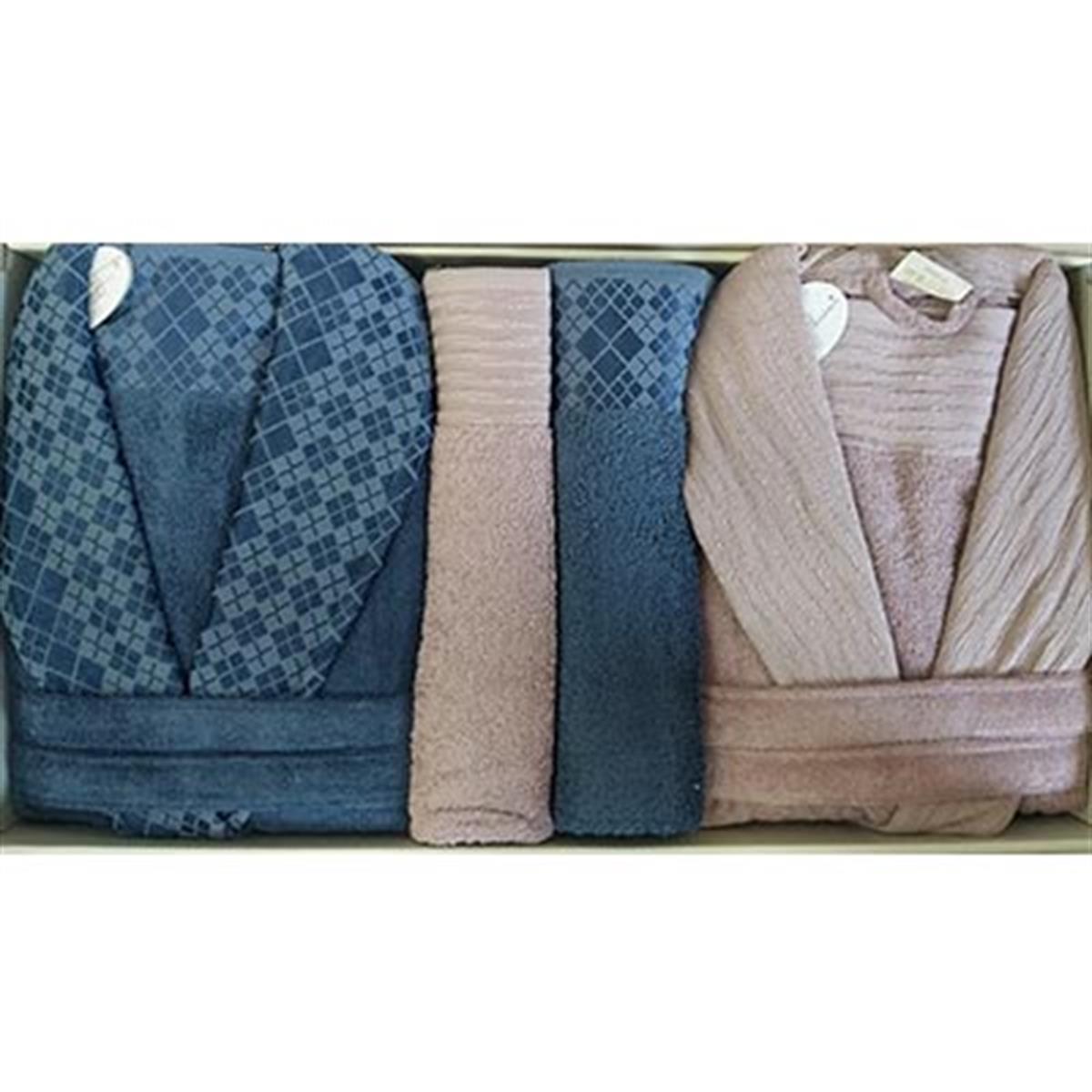 PUPİLLA AİLE BORNOZ SETİ BAMBU FORMEN-FRİDA MÜRDÜM-LACİVERT