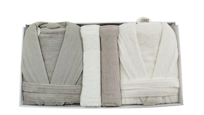PUPILLA AİLE BORNOZ SETİ BAMBU SEDEF EKRU - AÇIK BEJ