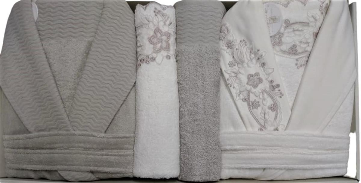 Pupilla Aile Bornoz Seti Bambu Vanetta Ekru-Gri