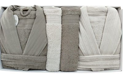 PUPILLA AİLE BORNOZ SETİ COTTON ATHENA BEJ - KAHVE