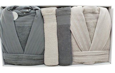 PUPILLA AİLE BORNOZ SETİ COTTON ATHENA ANTRASİT - AÇIK PUDRA