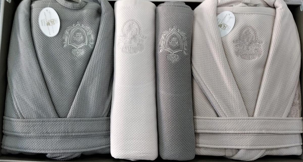 Pupilla Aile Bornoz Seti Cotton Bernini Pudra-Gri