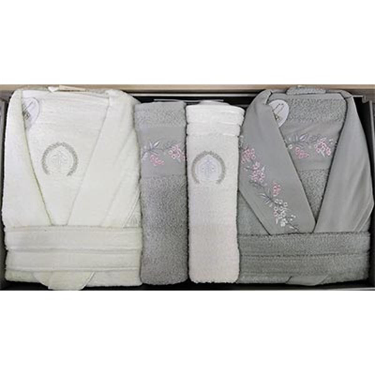 PUPİLLA AİLE BORNOZ SETİ COTTON CLARİS V1 YEŞİL - EKRU