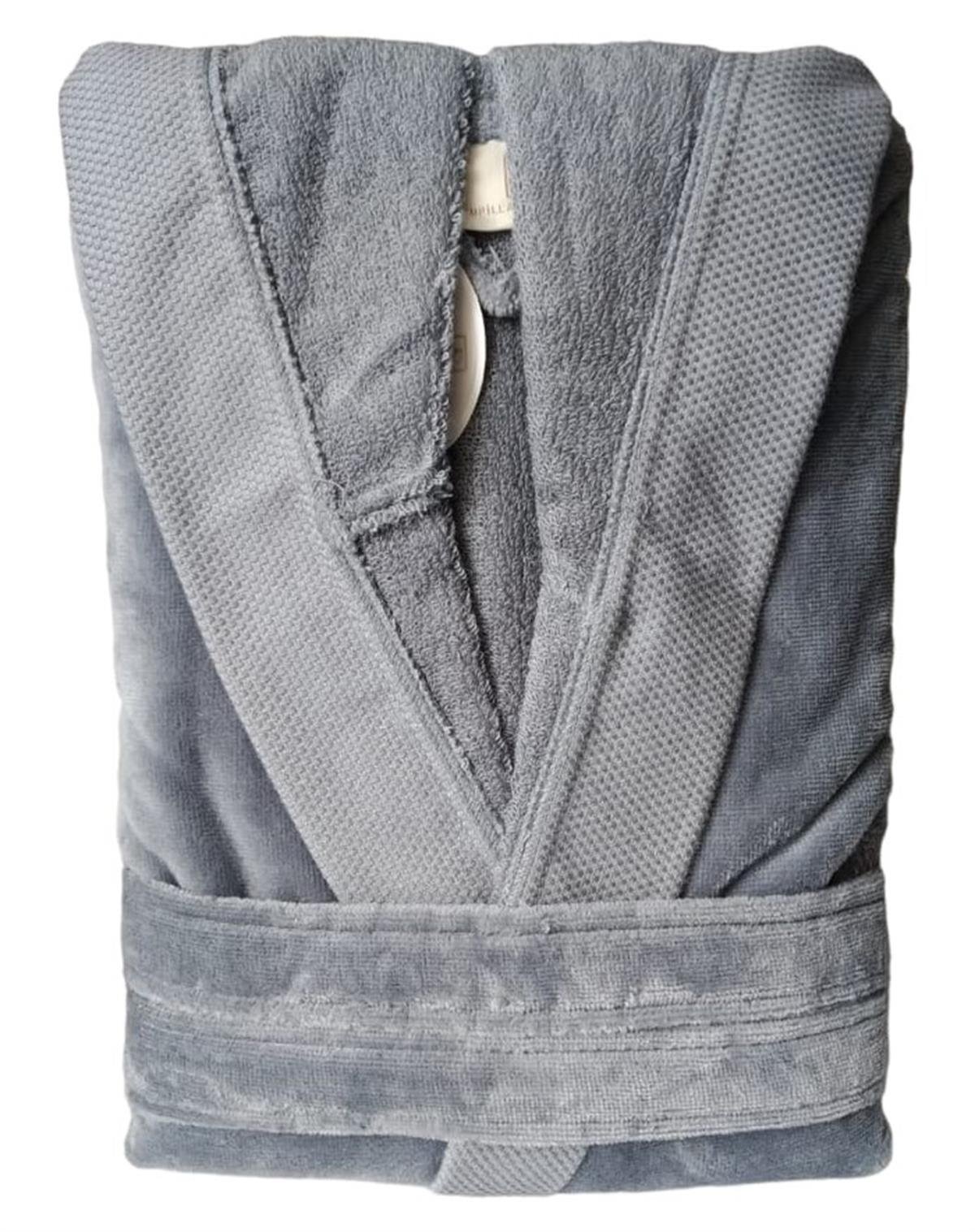 Pupilla Kadife Kapşonlu Bornoz Monaco Koyu Gri XLarge