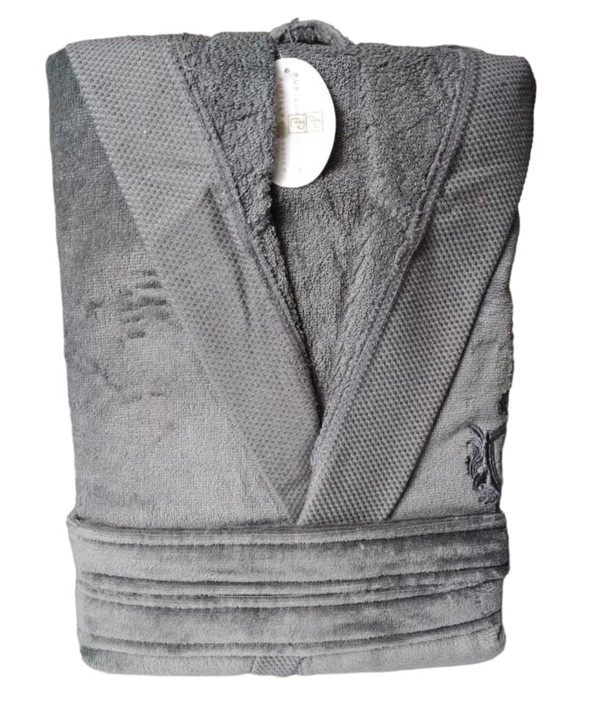 Pupilla Kadife Kapşonlu Bornoz Monaco Antrasit Large