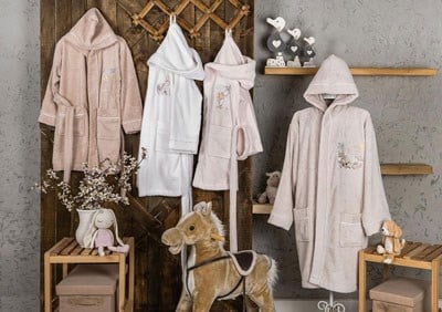 PUPILLA TEK BORNOZ COTTON KAPŞONLU NAKIŞLI GALAXY PUDRA XS