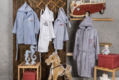 PUPILLA TEK BORNOZ COTTON KAPŞONLU NAKIŞLI GALAXY İNDİGO XS