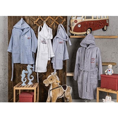 Pupilla Tek Bornoz Cotton Kapşonlu Nakışlı Galaxy Gri S