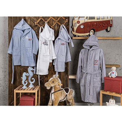 Pupilla Tek Bornoz Cotton Kapşonlu Nakışlı Galaxy Krem S
