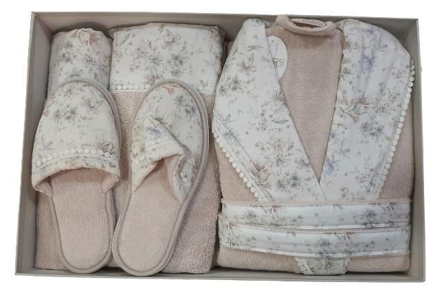 Pupilla Tek Kişilik Bornoz Set Bernini Pudra