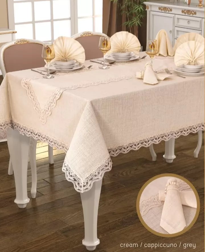 Selvi Linen Yemek Takımı Masa Seti 12 Kişilik 26 Parça Supla Runner Set Kapiçino