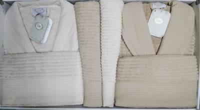 Şıkel Aile Bornoz Seti Penye Haroşa Kahve Krem