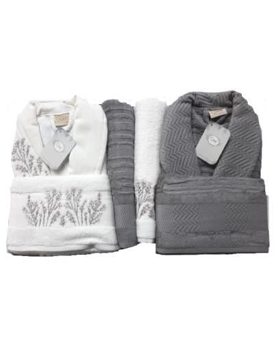 Şıkel Aile Bornoz Seti Penye Miranda Ekru-Antrasit