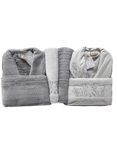 Şıkel Aile Bornoz Seti Penye Miranda Gri-Antrasit