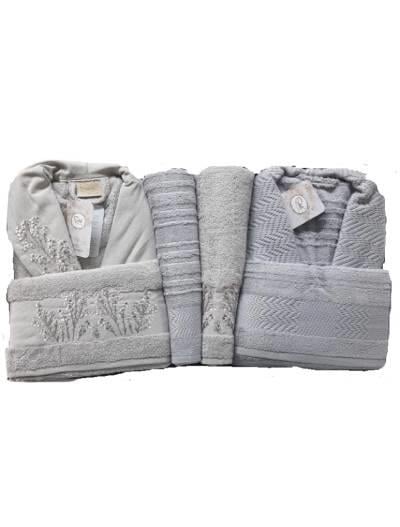 Şıkel Aile Bornoz Seti Penye Miranda Gri-Koyu Gri