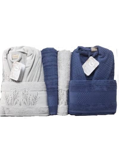 Şıkel Aile Bornoz Seti Penye Miranda Gri-Lacivert