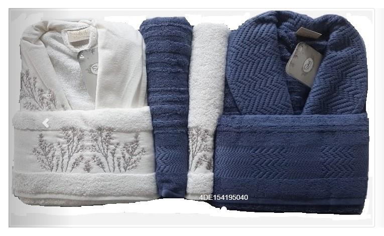 Şıkel Aile Bornoz Seti Penye Miranda Krem-Lacivert