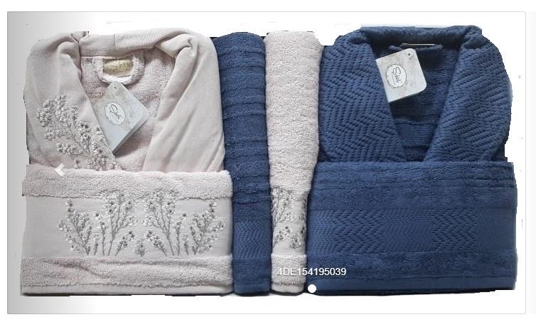 Şıkel Aile Bornoz Seti Penye Miranda Pudra-Lacivert