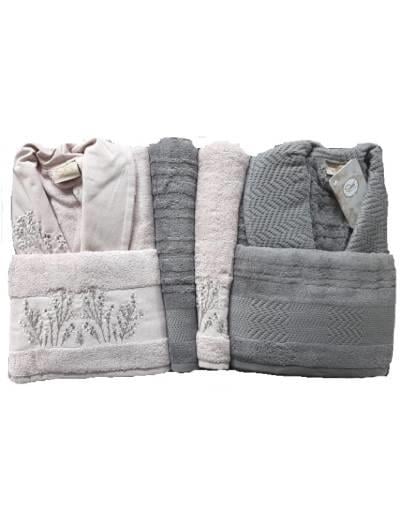 Şıkel Aile Bornoz Seti Penye Miranda Pudra-Antrasit