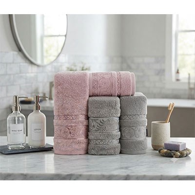 Şıkel Hamam Takımı Cotton Krizantem Pudra- Orta Gri