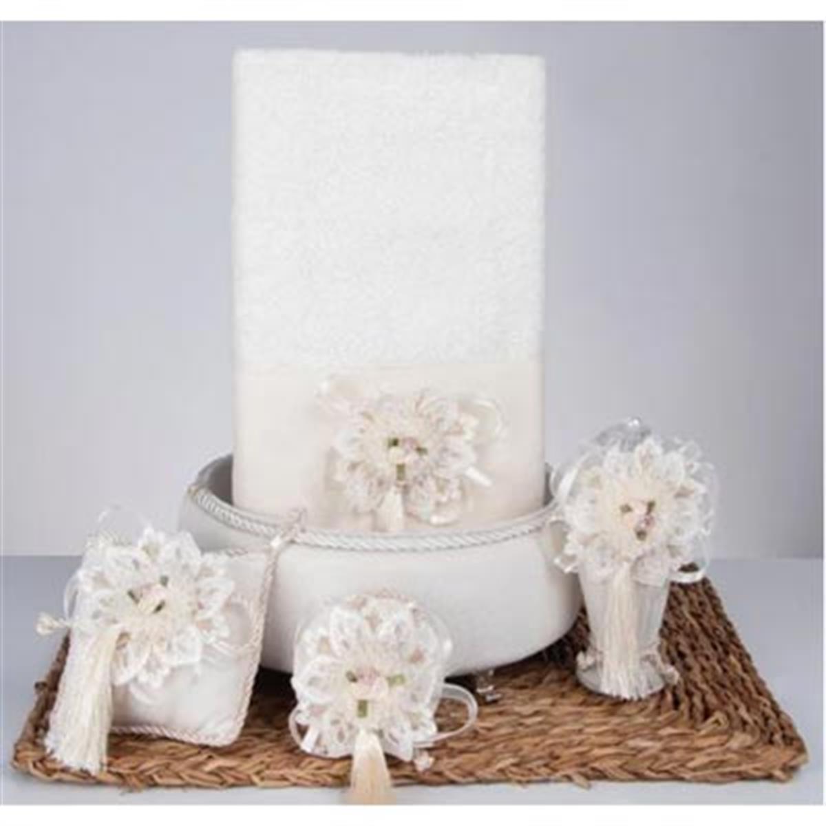 Sweet Havlu Sepet,Süslü Sabun + Şişe + Lavanta Hediyelik Kutulu 5 Parça Set Krem