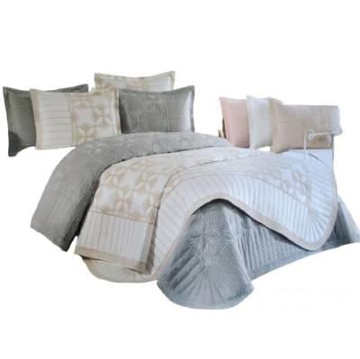 Zen Ivy Nakışlı Çift Kişilik Yatak Örtüsü Krem Cappuccino