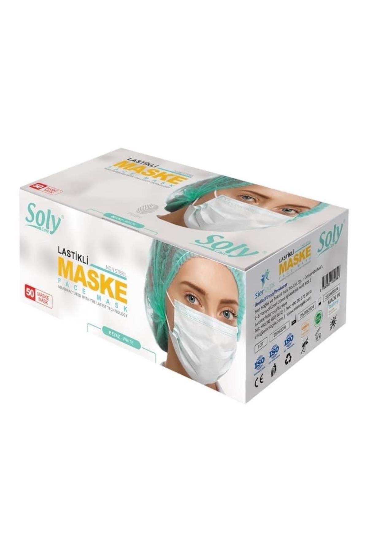 Solycare Beyaz 3 Katlı Meltblown Filtreli Maske 50'Li