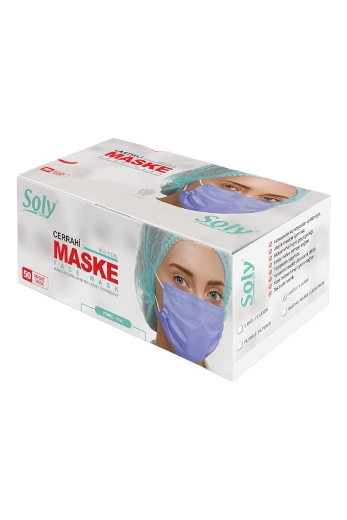Solycare Lila 3 Katlı Meltblown Filtreli Maske 50'Li