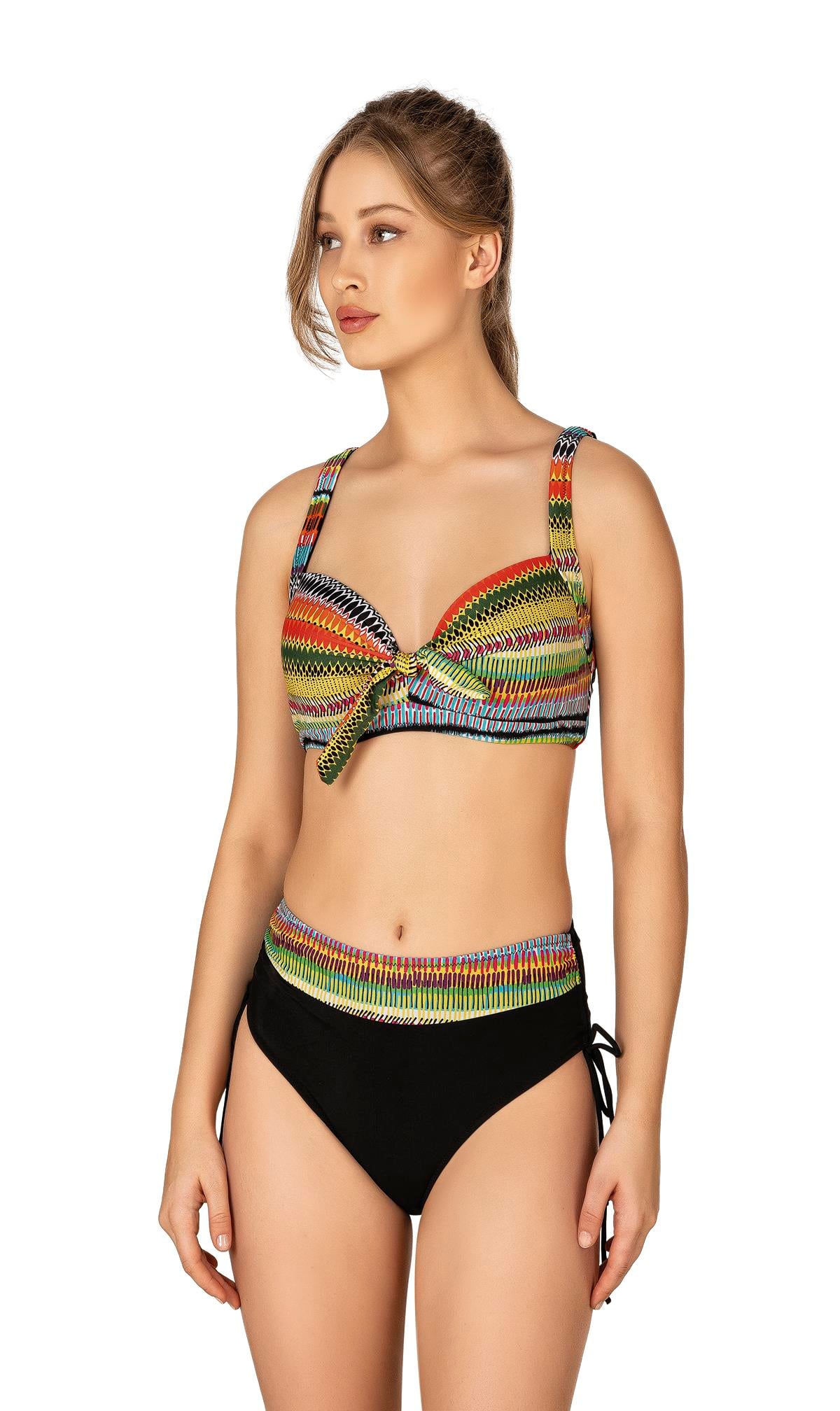Endeep Kadın Büyük Beden Balenli Destekli Çizgili Desenli Bikini Takımı
