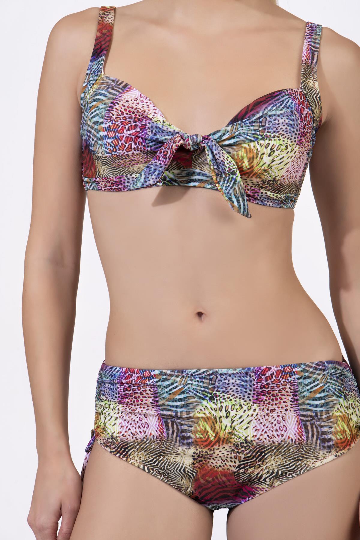 Endeep Kadın Büyük Beden Balenli Destekli Sarı Pembe Desenli Bikini Takımı