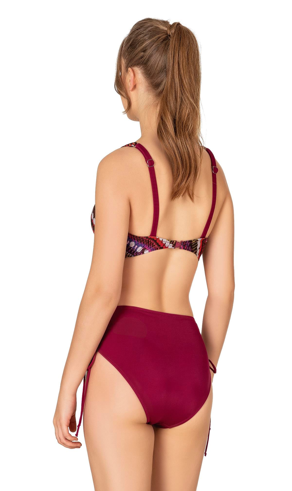 Endeep Kadın Büyük Beden Balenli Destekli Bordo Desenli Bikini Takımı