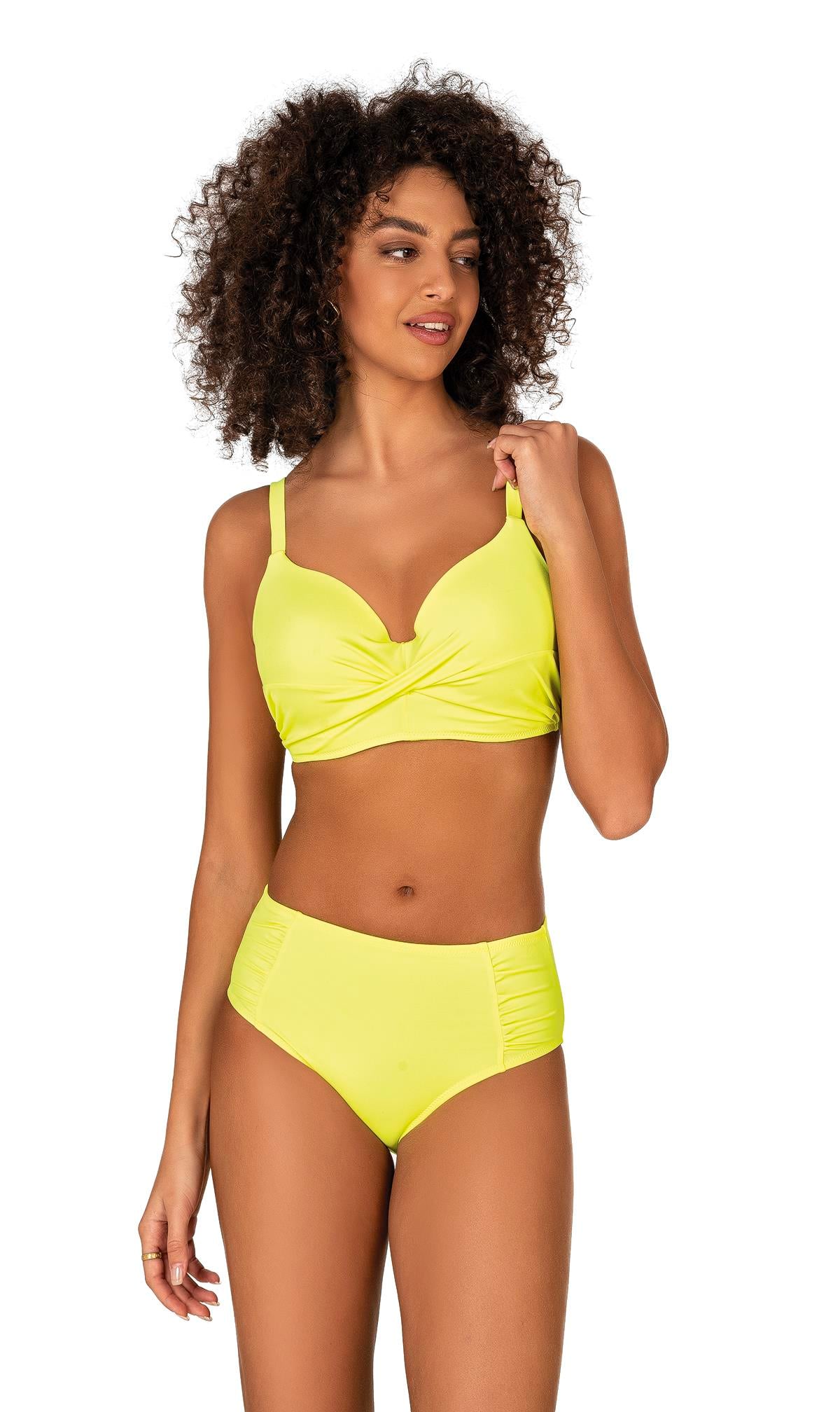 Endeep Kadın Büyük Beden Destekli Büzgü Detaylı Sarı Bikini Takımı