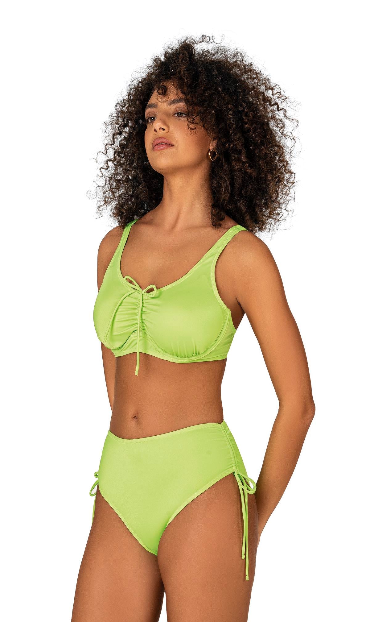 Endeep Kadın Büyük Beden Balenli Destekli Bağlama Detaylı Yeşil Bikini Takımı