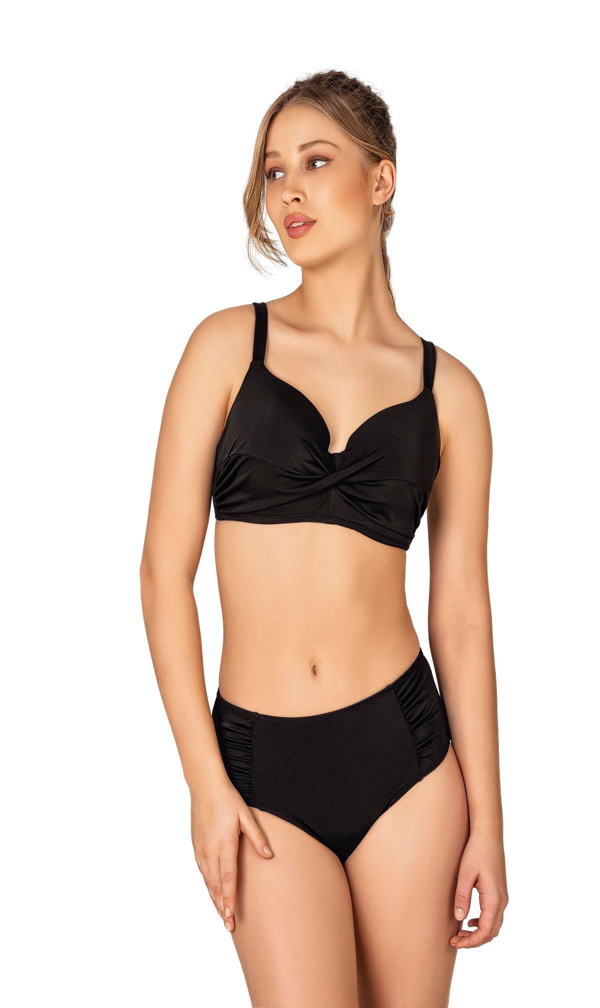 Endeep Kadın Büyük Beden Destekli Büzgü Detaylı Siyah Bikini Takımı