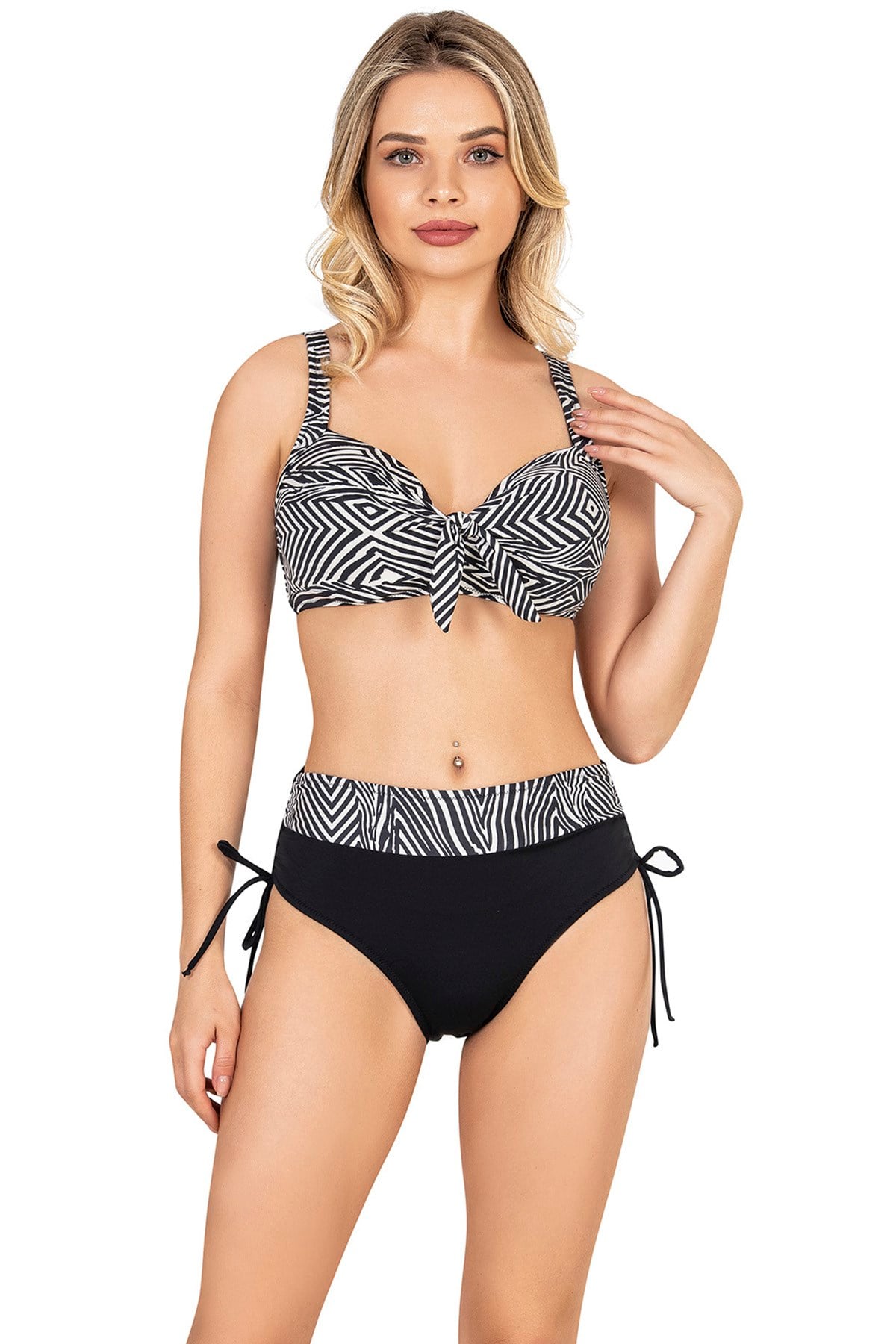 Endeep Kadın Büyük Beden Destekli Zebra Desenli Bikini Takımı