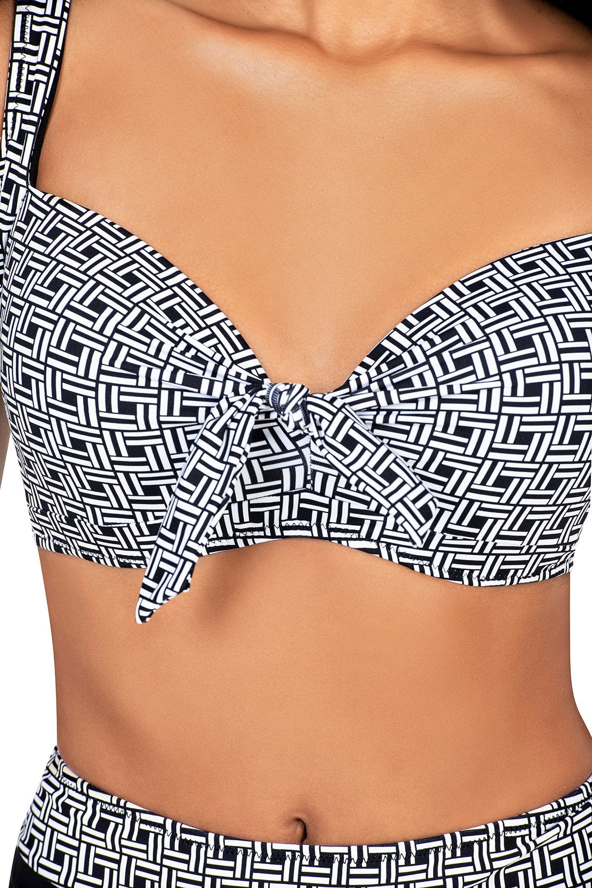Endeep Kadın Büyük Beden Balenli Siyah Beyaz Desenli Bikini Takımı