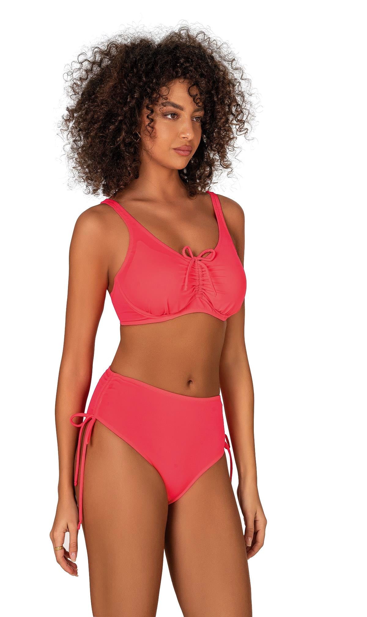Endeep Kadın Büyük Beden Balenli Destekli Bağlama Detaylı Pembe Bikini Takımı
