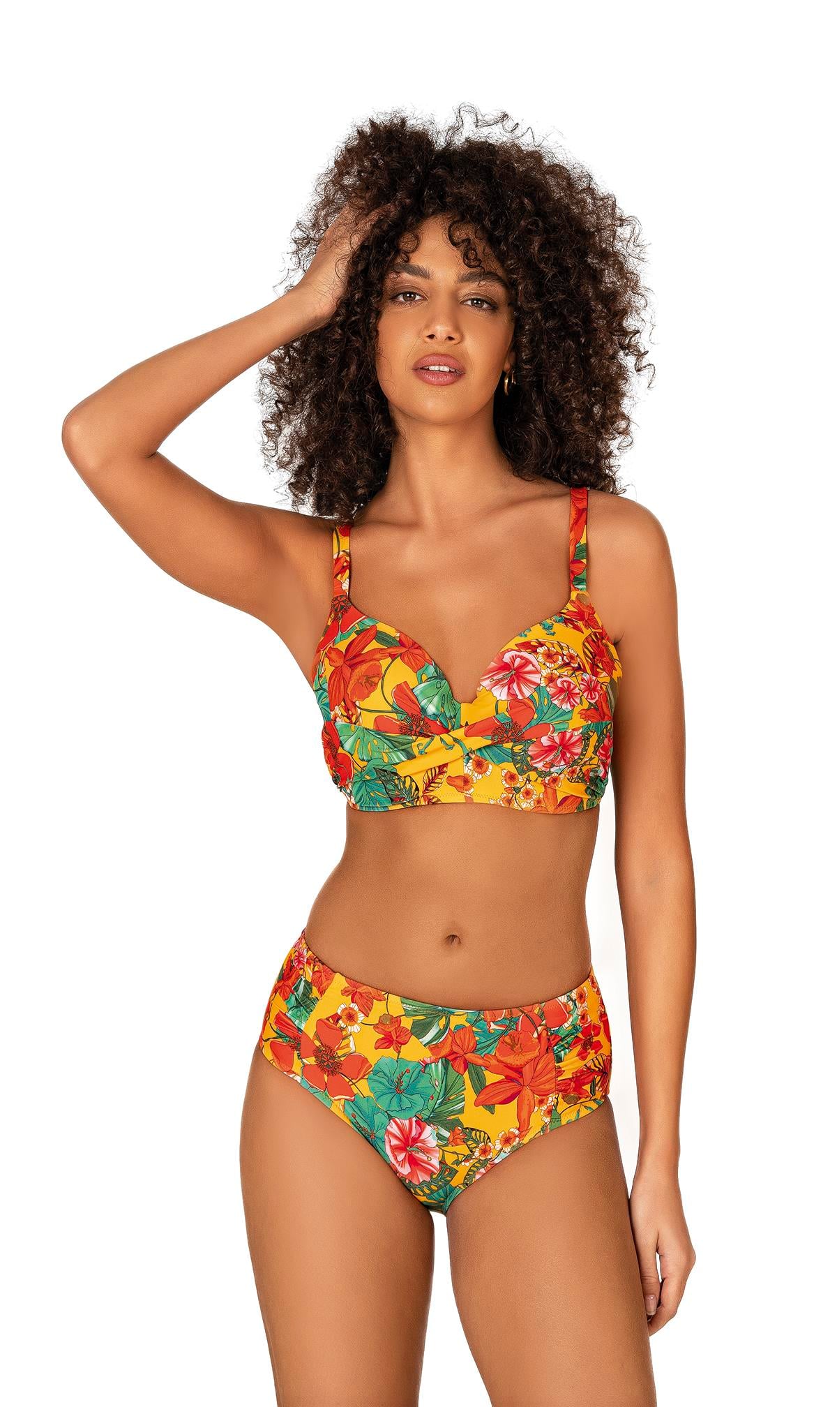 Endeep Kadın Büyük Beden Destekli Büzgü Detaylı Çiçek Desenli Bikini Takımı