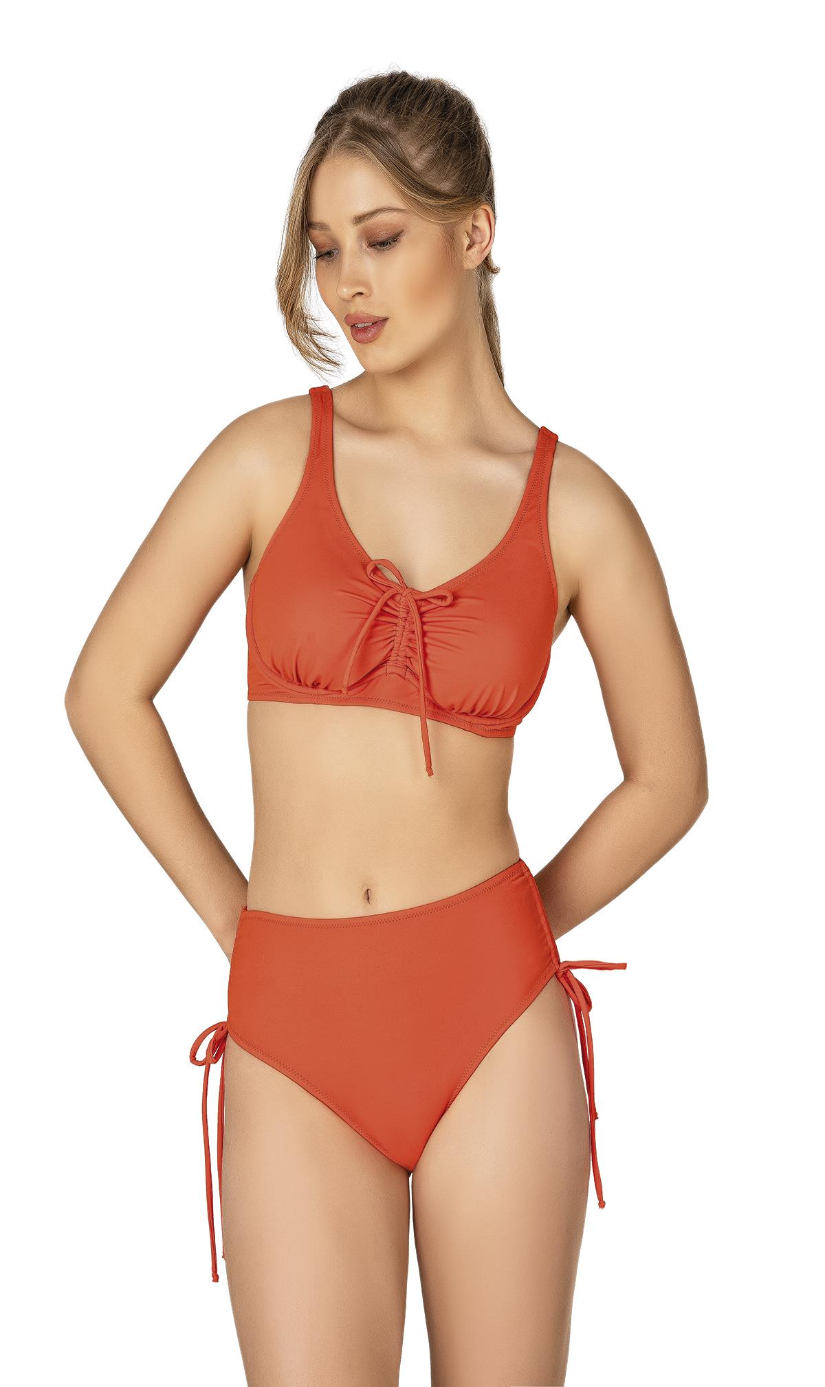 Endeep Kadın Büyük Beden Balenli Destekli Bağlama Detaylı Turuncu Bikini Takımı
