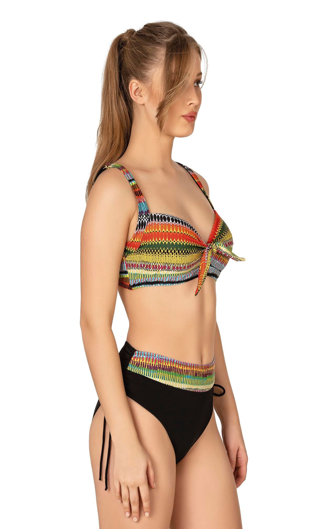 Endeep Kadın Büyük Beden Balenli Destekli Çizgili Desenli Bikini Takımı