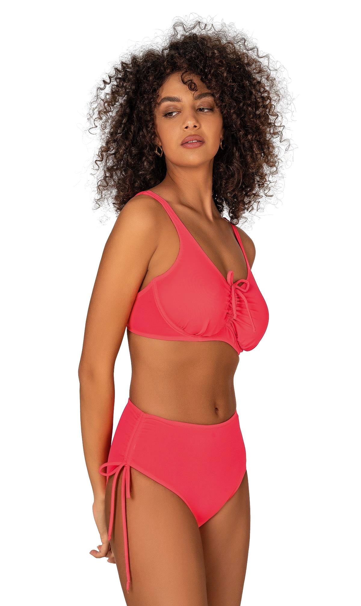Endeep Kadın Büyük Beden Balenli Destekli Bağlama Detaylı Pembe Bikini Takımı