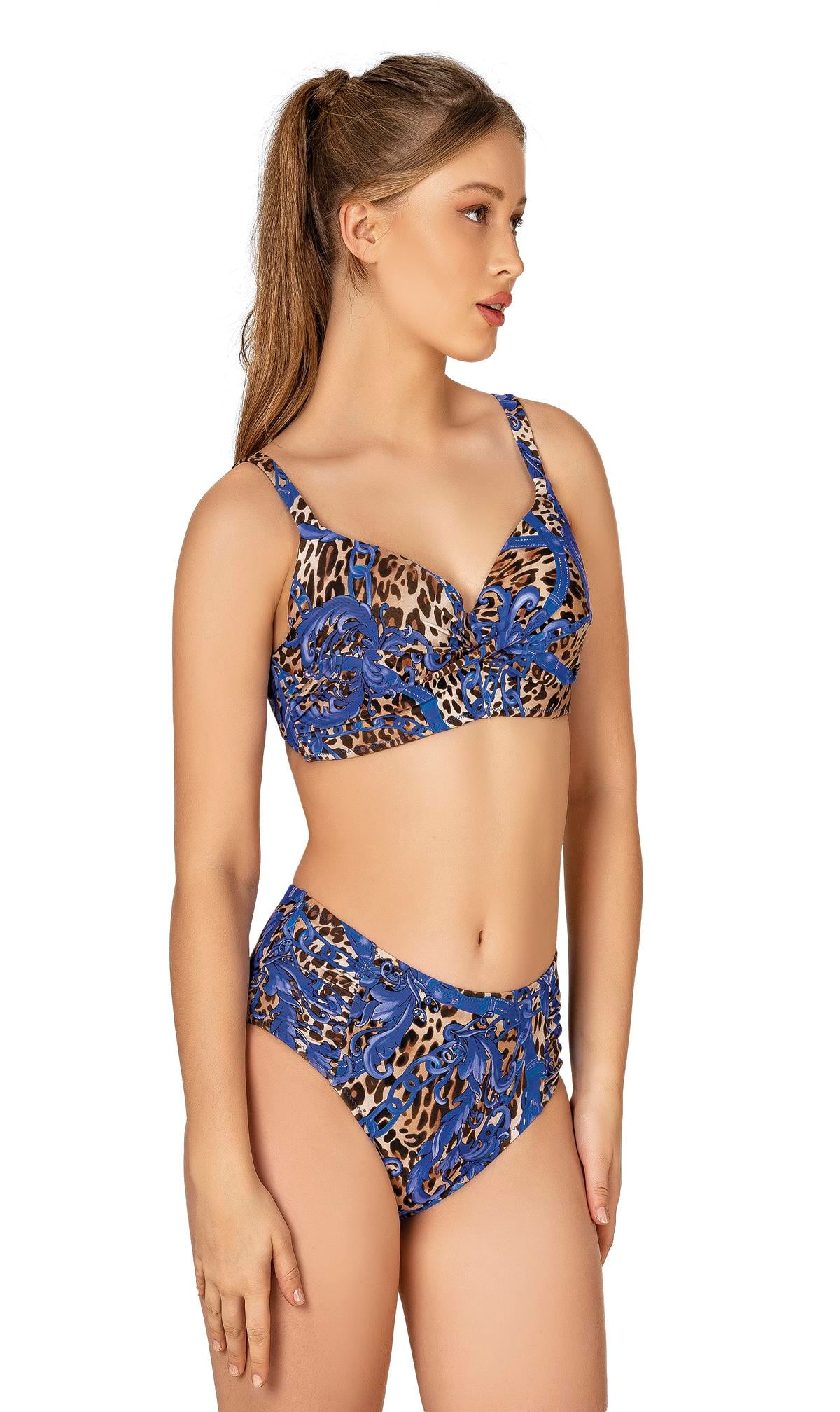 Endeep Kadın Büyük Beden Destekli Büzgü Detaylı Leopar Desenli Bikini Takımı
