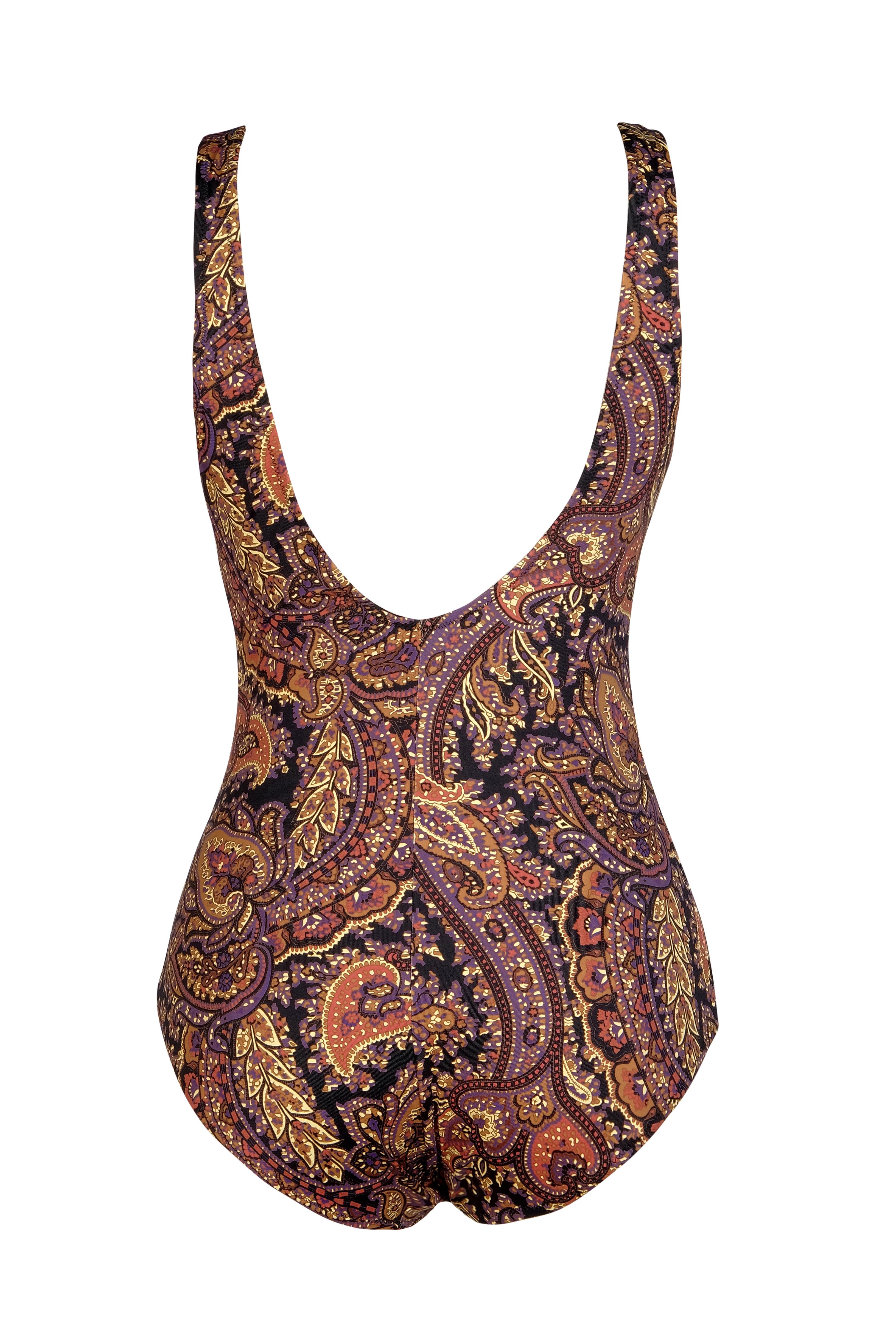 Endeep Beria Kadın Büyük Beden Kuplu Şal Desenli Kahverengi Toparlayıcı Mayo